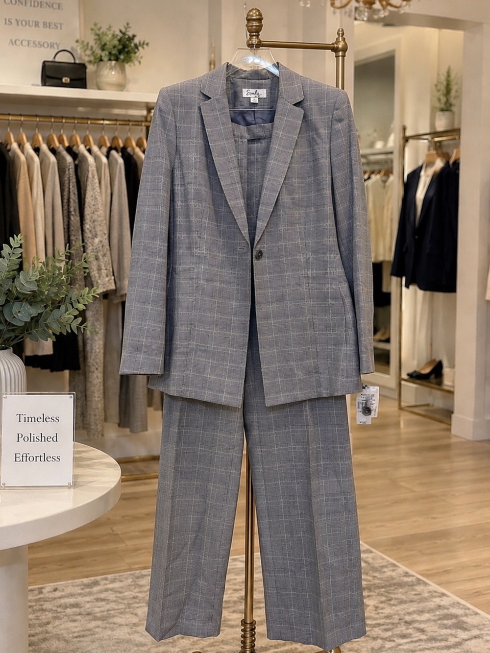 Emily Womens Gray Glen Plaid 2-Piece Pant Suit Size 16 Career Blazer Office Work - Picture 3 of 13